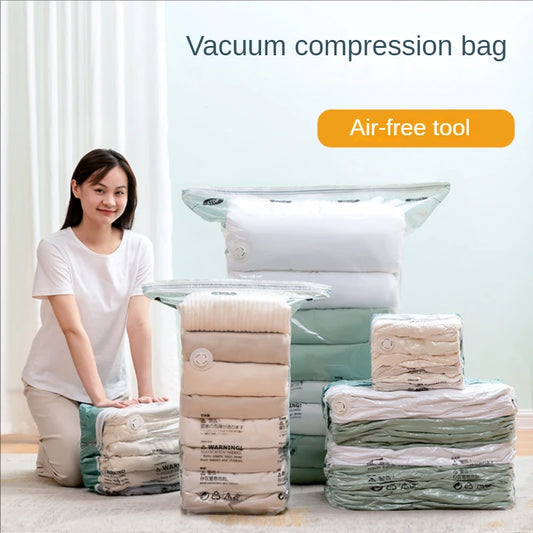Vacuum-Free Large Plastic Storage Bags - Space-Saving Compression Bags for Clothes and Blankets, Ideal for Travel