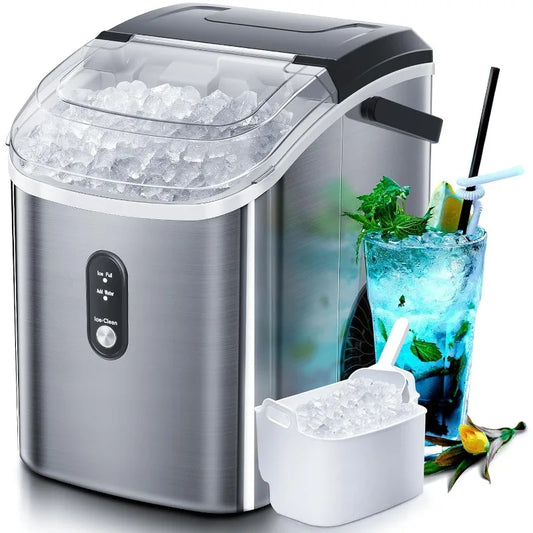 Nugget Countertop Ice Maker - Soft Chewable Ice, 34Lbs/24H Production, Portable Pebble Ice Machine with Self-Cleaning Feature and Ice Scoop