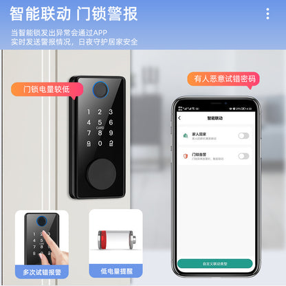 Fingerprint and WiFi Smart Lock - Electronic Password, Card Swipe, and Graffiti-Proof Deadlock for Wooden Doors