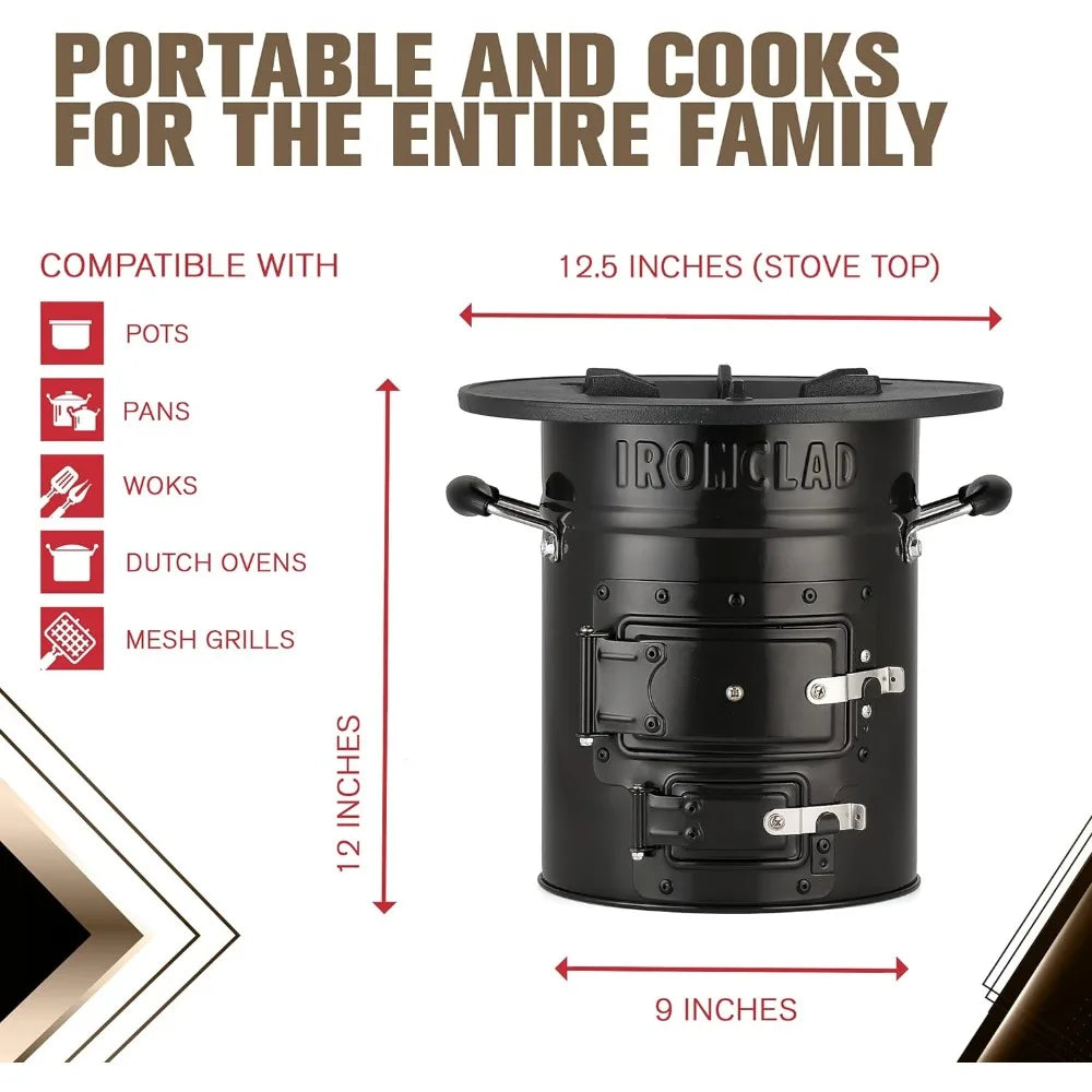 Off Grid Living Supplies - Portable Wood Burning Stove with Canvas Storage Bag, Fuel Support System, Freight Free