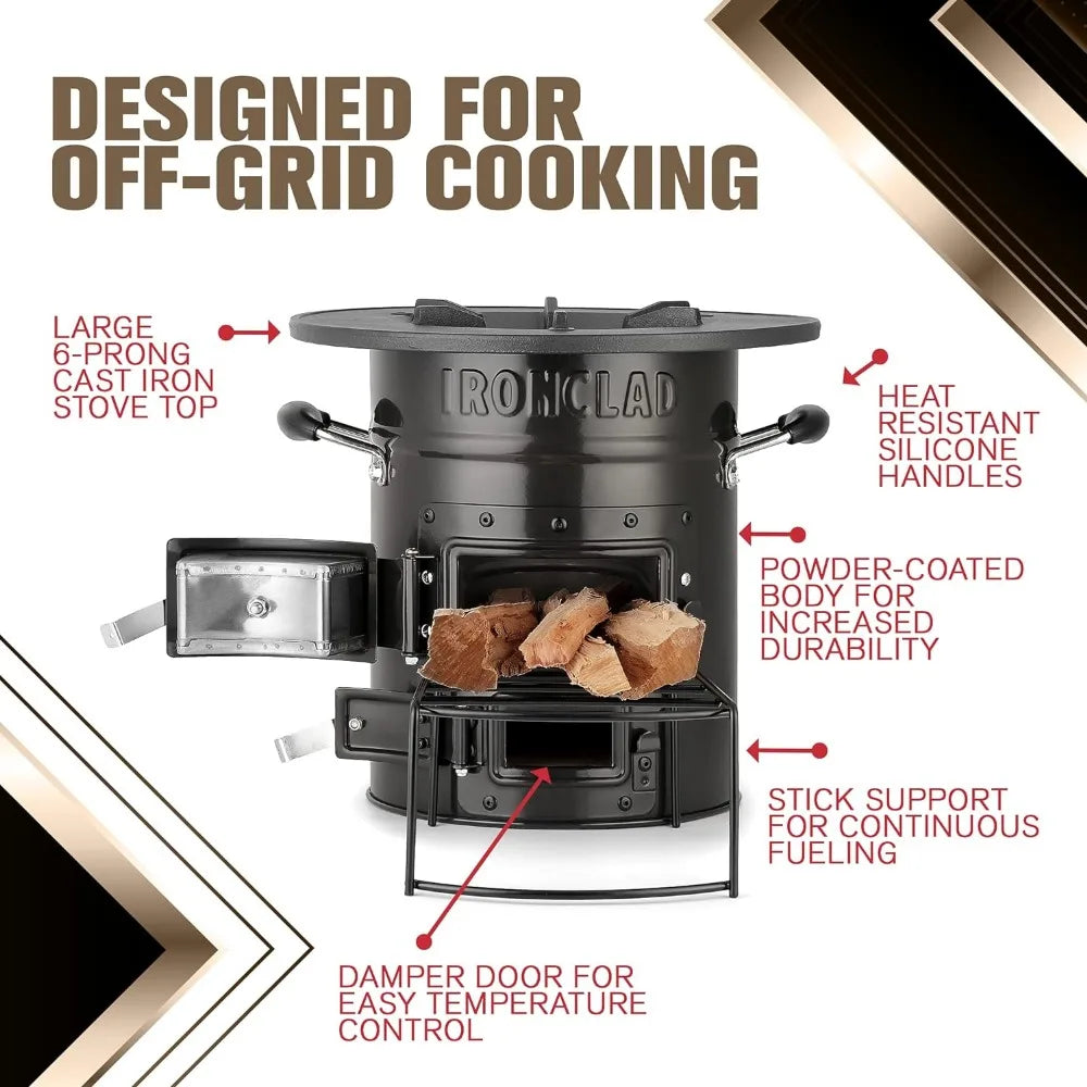 Off Grid Living Supplies - Portable Wood Burning Stove with Canvas Storage Bag, Fuel Support System, Freight Free