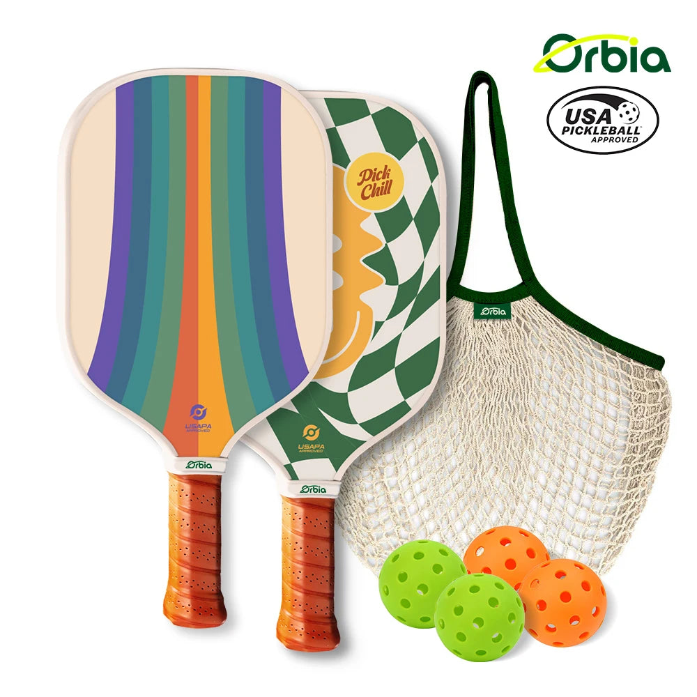Orbia Sports Pickleball Set - USAPA Approved, Includes 2 Glass Fiber Paddles, 4 Pickleballs, and Carry Net Bag