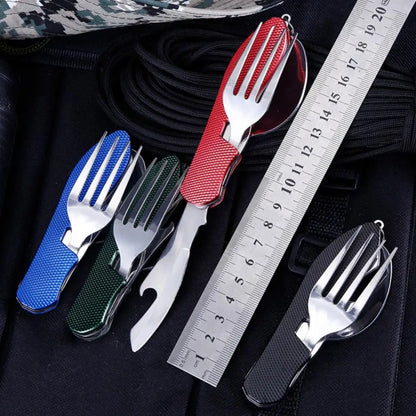 Outdoor Camping Multifunctional Foldable Cutlery Set - Stainless Steel Knife, Fork, Spoon for Picnic and Camping