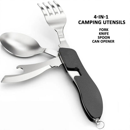 Outdoor Camping Multifunctional Foldable Cutlery Set - Stainless Steel Knife, Fork, Spoon for Picnic and Camping