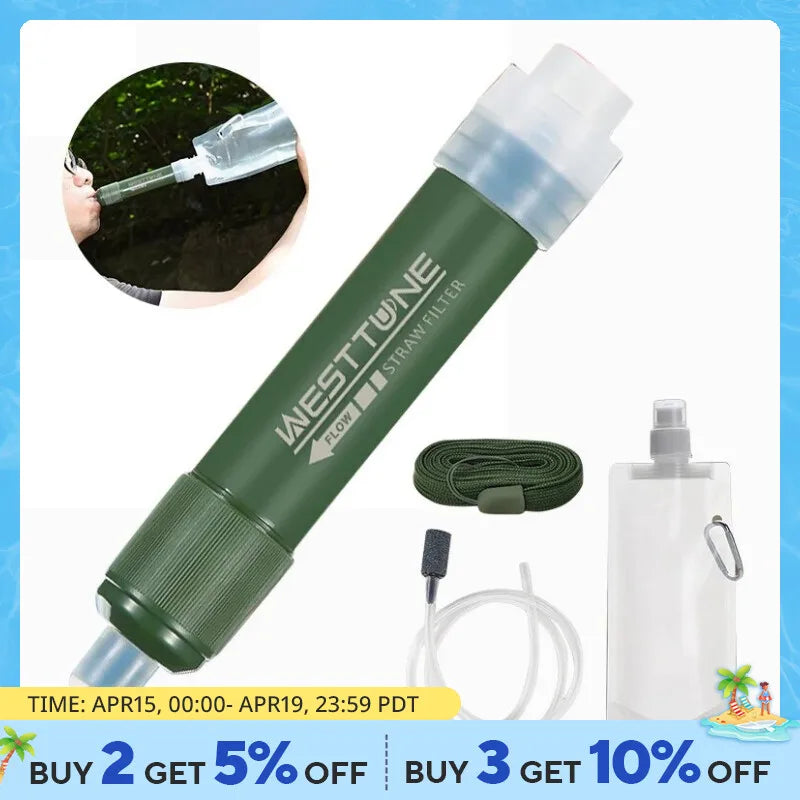 Outdoor Mini Filter Straw Set - TUP Carbon Fiber, Portable Camping Water Purifier for Survival and Emergency