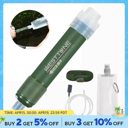 Outdoor Mini Filter Straw Set - TUP Carbon Fiber, Portable Camping Water Purifier for Survival and Emergency