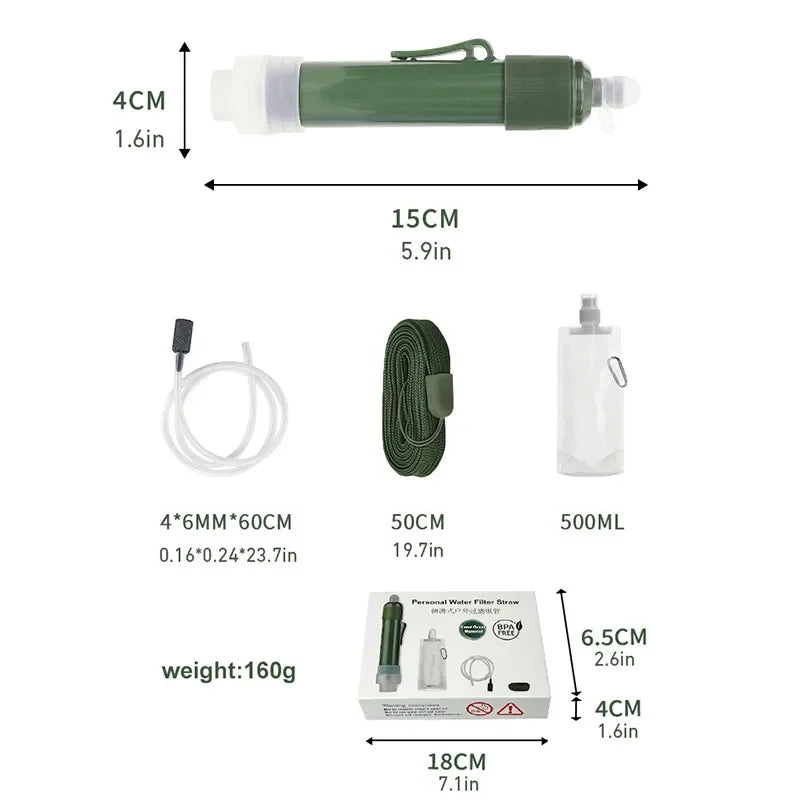 Outdoor Mini Filter Straw Set - TUP Carbon Fiber, Portable Camping Water Purifier for Survival and Emergency
