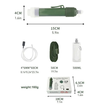 Outdoor Mini Filter Straw Set - TUP Carbon Fiber, Portable Camping Water Purifier for Survival and Emergency