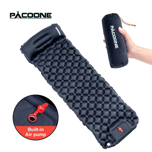 PACOONE Outdoor Camping Sleeping Pad - Inflatable Mattress with Pillows, Ultralight Air Mat with Built-in Inflator Pump for Travel and Hiking