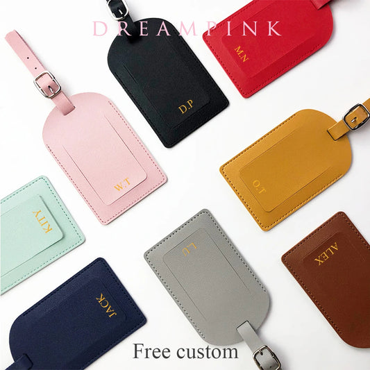 Personalized Initials Luggage Tag - Custom Engraved PU Leather Tags for Men and Women, Suitcase Name Labels with Airplane Logo