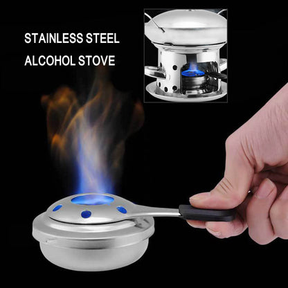 Portable Stainless Steel Alcohol Stove Set - Picnic Spirit Burner with Handle, Outdoor Camping Fuel Furnace Tool