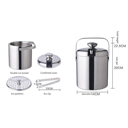 Portable Bucket Ice Cooler - Double-Layer Wine and Beer Ice Cube Container with Tong Clip for Home and Kitchen