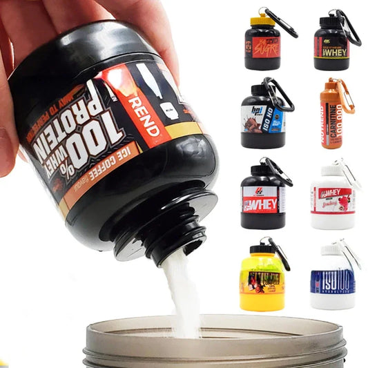 Portable Protein Powder Container - Pill Organizer and Keychain, Nutrition Supplement Cup for Sports and Fitness