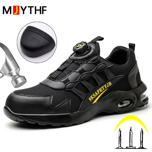 Quality Safety Shoes for Men - Rotary Buckle Work Shoes with Air Cushion, Indestructible and Puncture-Proof Sneakers