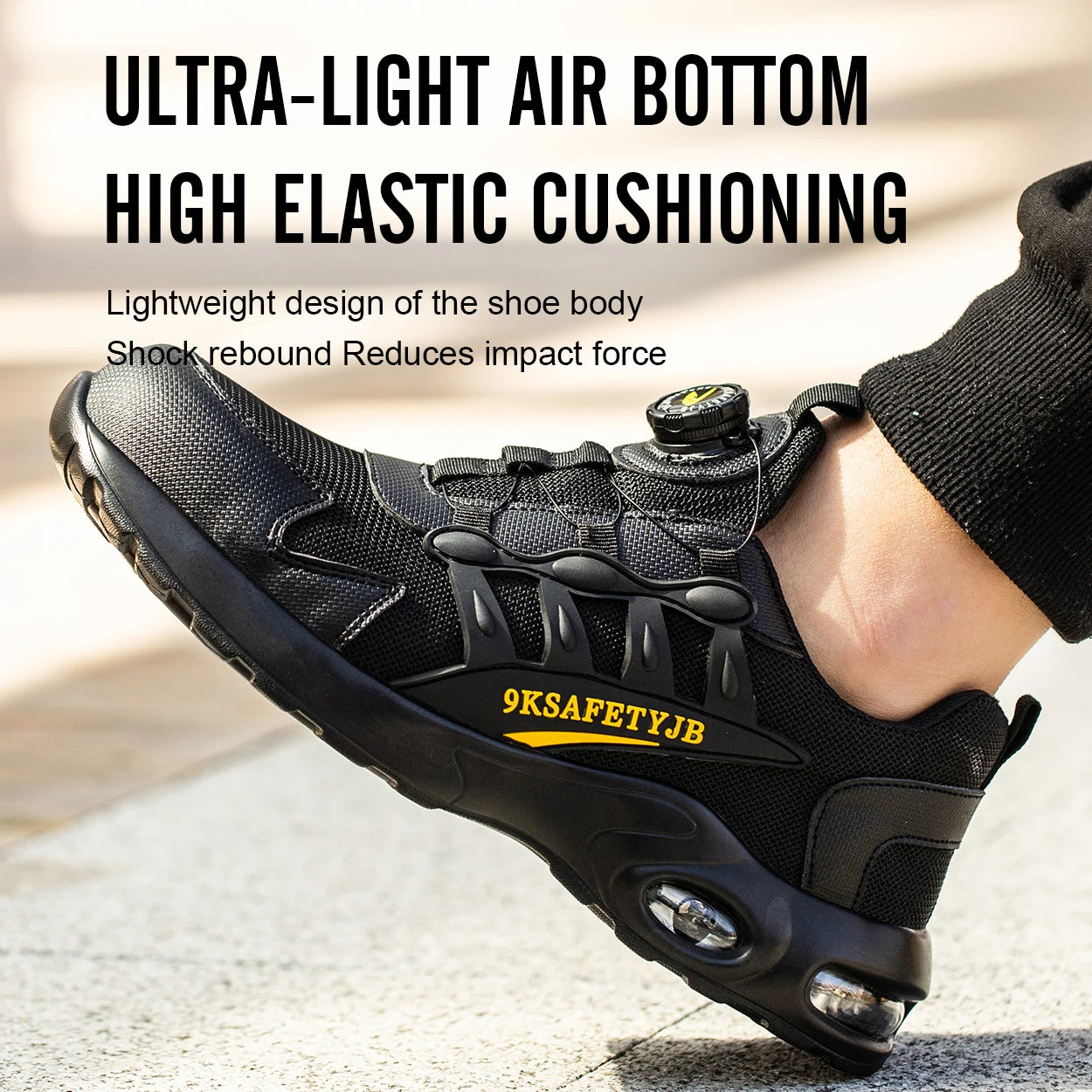 Quality Safety Shoes for Men - Rotary Buckle Work Shoes with Air Cushion, Indestructible and Puncture-Proof Sneakers