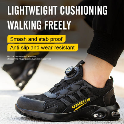 Quality Safety Shoes for Men - Rotary Buckle Work Shoes with Air Cushion, Indestructible and Puncture-Proof Sneakers
