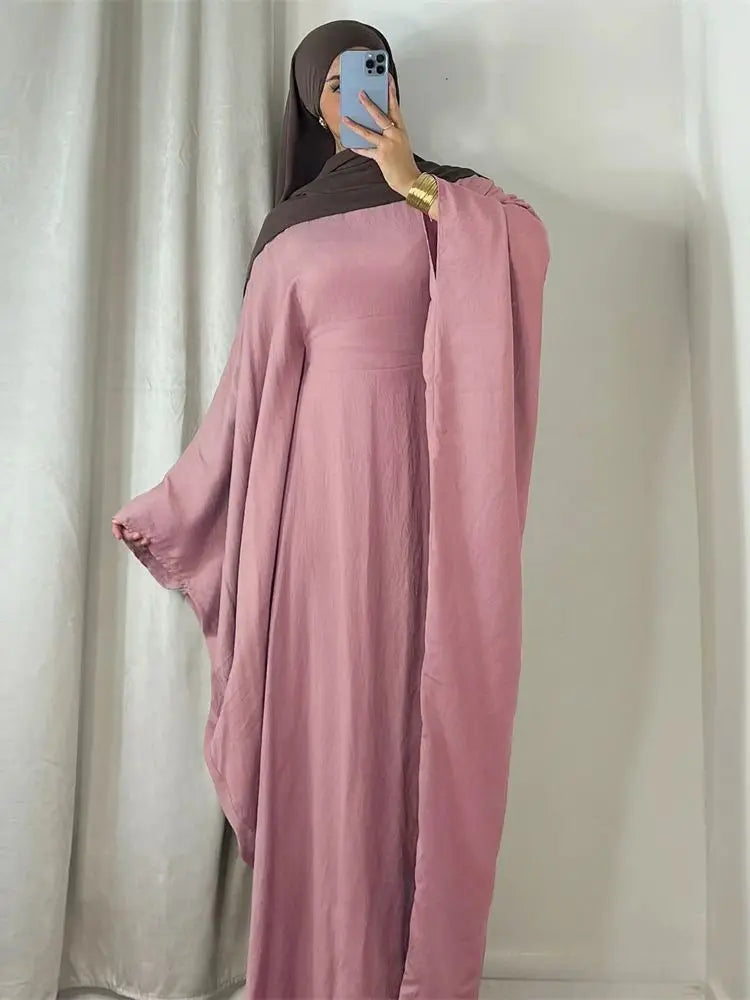 Ramadan Eid Khimar Linen Butterfly Batwing Abaya - Luxury Dubai Style Turkey Islam Muslim Kaftan Modest Dress for Women