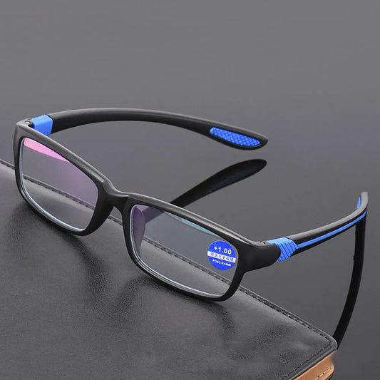 Sports Reading Glasses for Men and Women - Anti-Blue Light, Polarized, Multifocal Eyewear, TR90 Frame, Black/Red, Presbyopia Correction +100 to +400