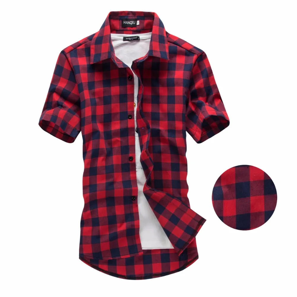 Men's Red and Black Plaid Shirt - Checkered Short Sleeve Shirt, 2024 New Summer Fashion, Chemise Homme