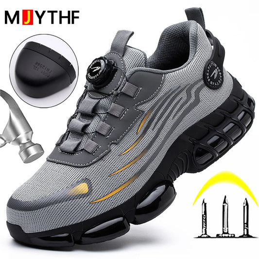 New Rotating Button Safety Shoes for Men - Anti-Smash and Anti-Puncture Work Boots, Fashionable Sports Style