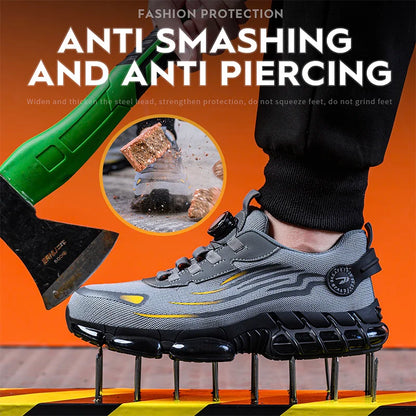 New Rotating Button Safety Shoes for Men - Anti-Smash and Anti-Puncture Work Boots, Fashionable Sports Style