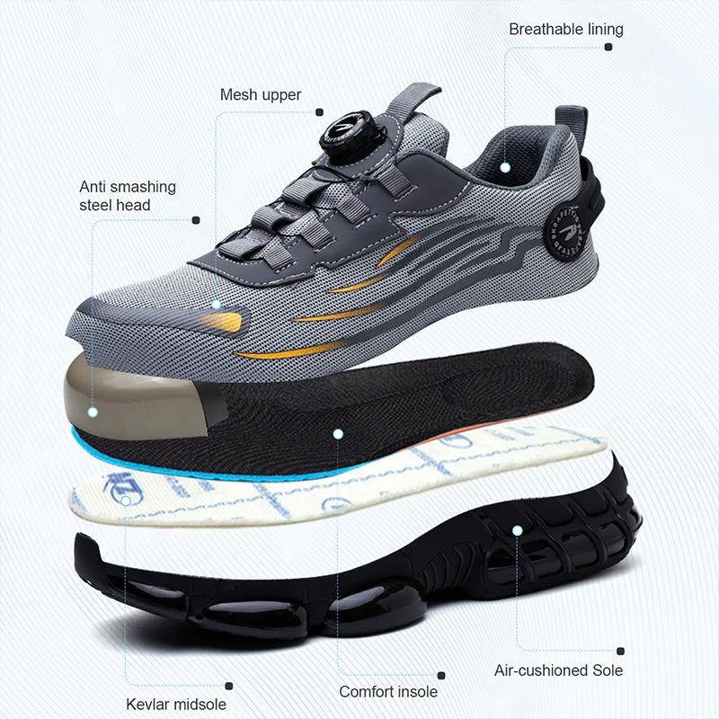 New Rotating Button Safety Shoes for Men - Anti-Smash and Anti-Puncture Work Boots, Fashionable Sports Style