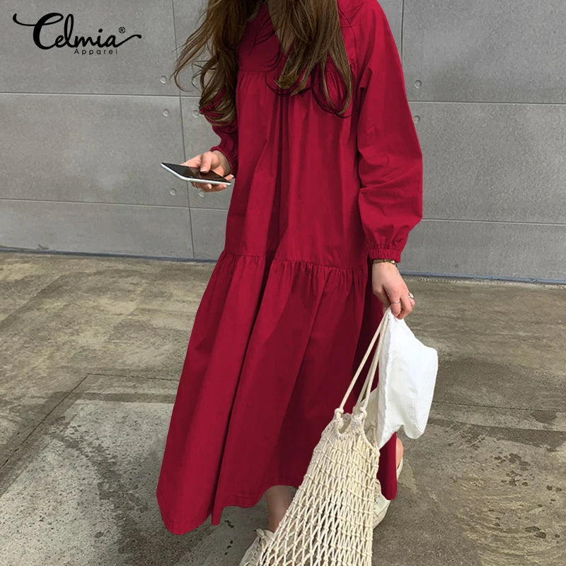 Vintage Elegance:  Celmia Long Sleeve Maxi Dress for Effortless Style