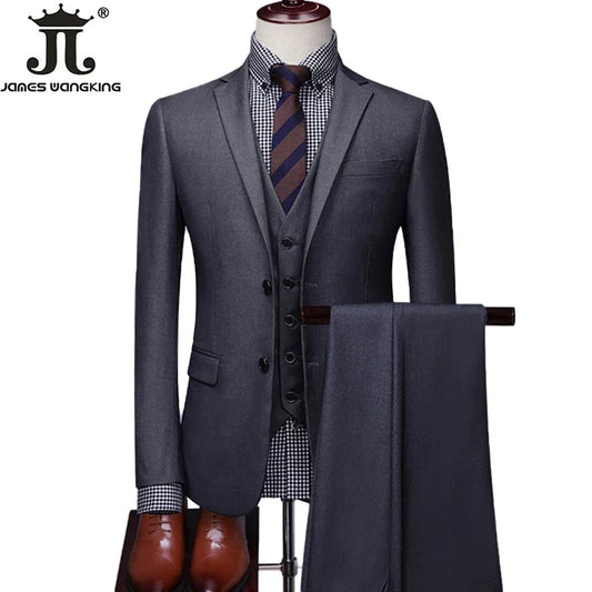 S-6XL Blazer Vest Pants Set - High-end Brand Solid Color Formal Business Office Suit, Three-Piece Groom Wedding Party Dress