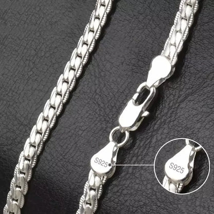 S925 Sterling Silver Necklace - Gold/Silver Sideways Chain, Available in 8/18/20/24 Inch, 5MM for Men and Women, Fashion Jewelry Gifts