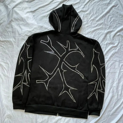 Bold & Rebellious: Rhinestone-Embellished Punk & Gothic Hoodies