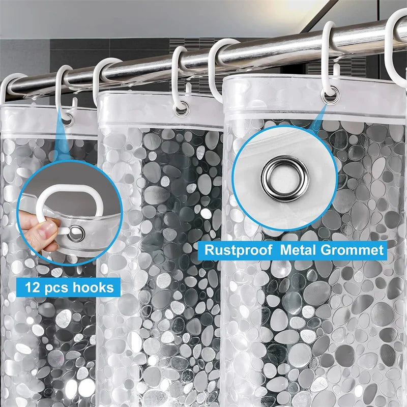 Shower Curtain Hooks  Liner – 72 x 72 PEVA Heavy Duty Shower Curtain with Rustproof Metal Grommet and 3 Magnetic Weights
