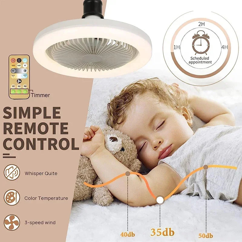 Smart 3-in-1 Ceiling Fan with Remote Control - E27, 3-Speed, AC85-265V Lighting Base for Bedroom and Living Room