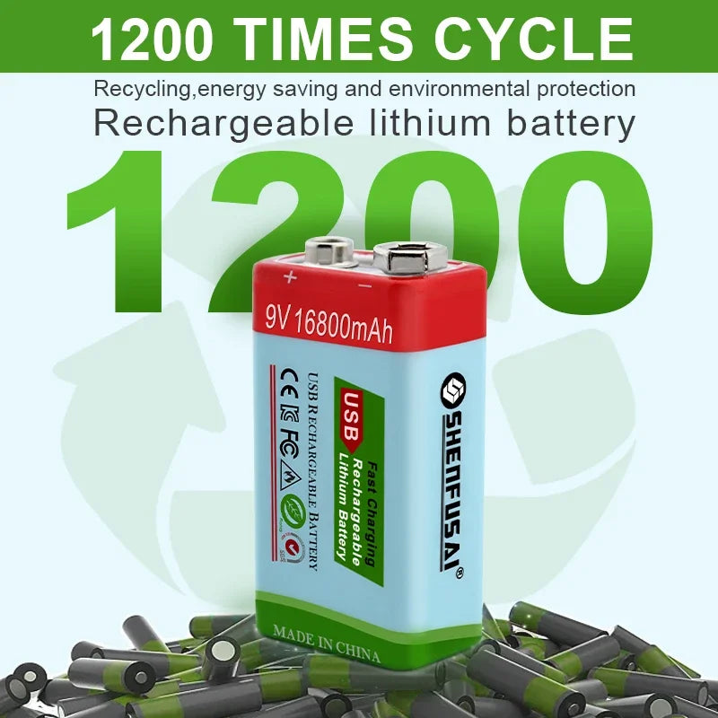 Special Offer: 9V 16800mAh Li-ion Rechargeable Micro USB Batteries - Lithium Technology for Multimeters, Microphones, Toys, and Remote Controls