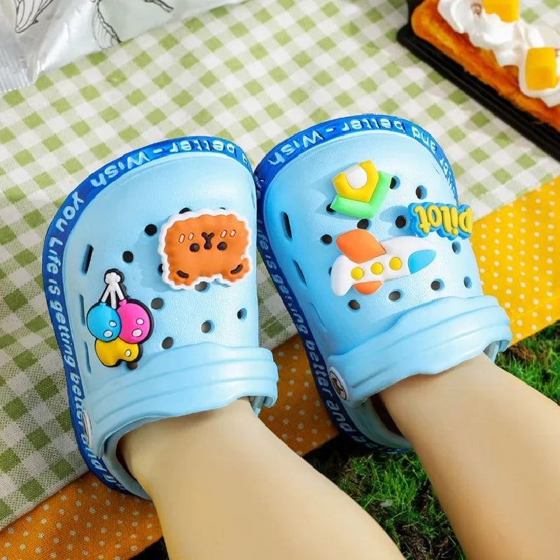 Summer Kids' Sandals with Cartoon DIY Design - Soft Anti-Skid Hole Shoes for Boys and Girls