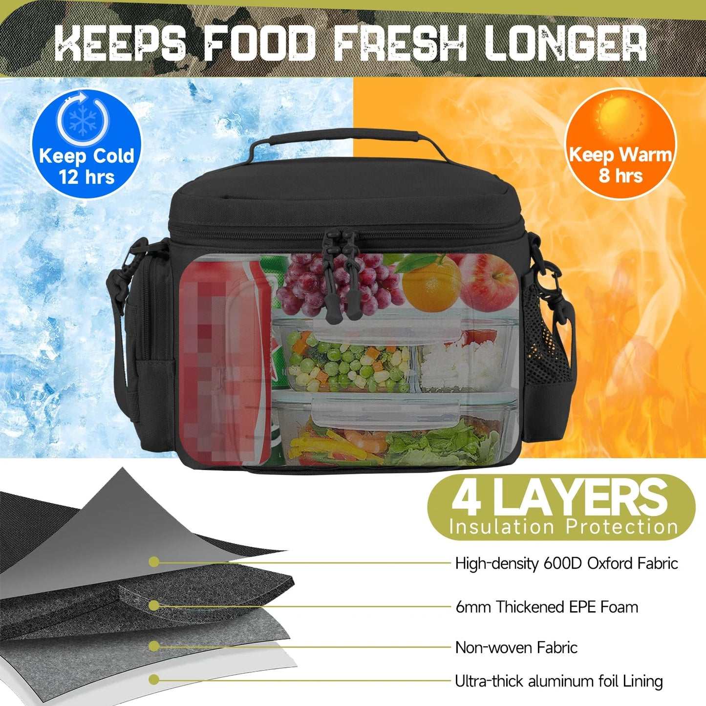 Tactical Thermal Cooler Bag - Military Heavy Duty Insulated Lunch Box, Leakproof and Durable for Men, Ideal for Work, Meals, Camping, and Picnic