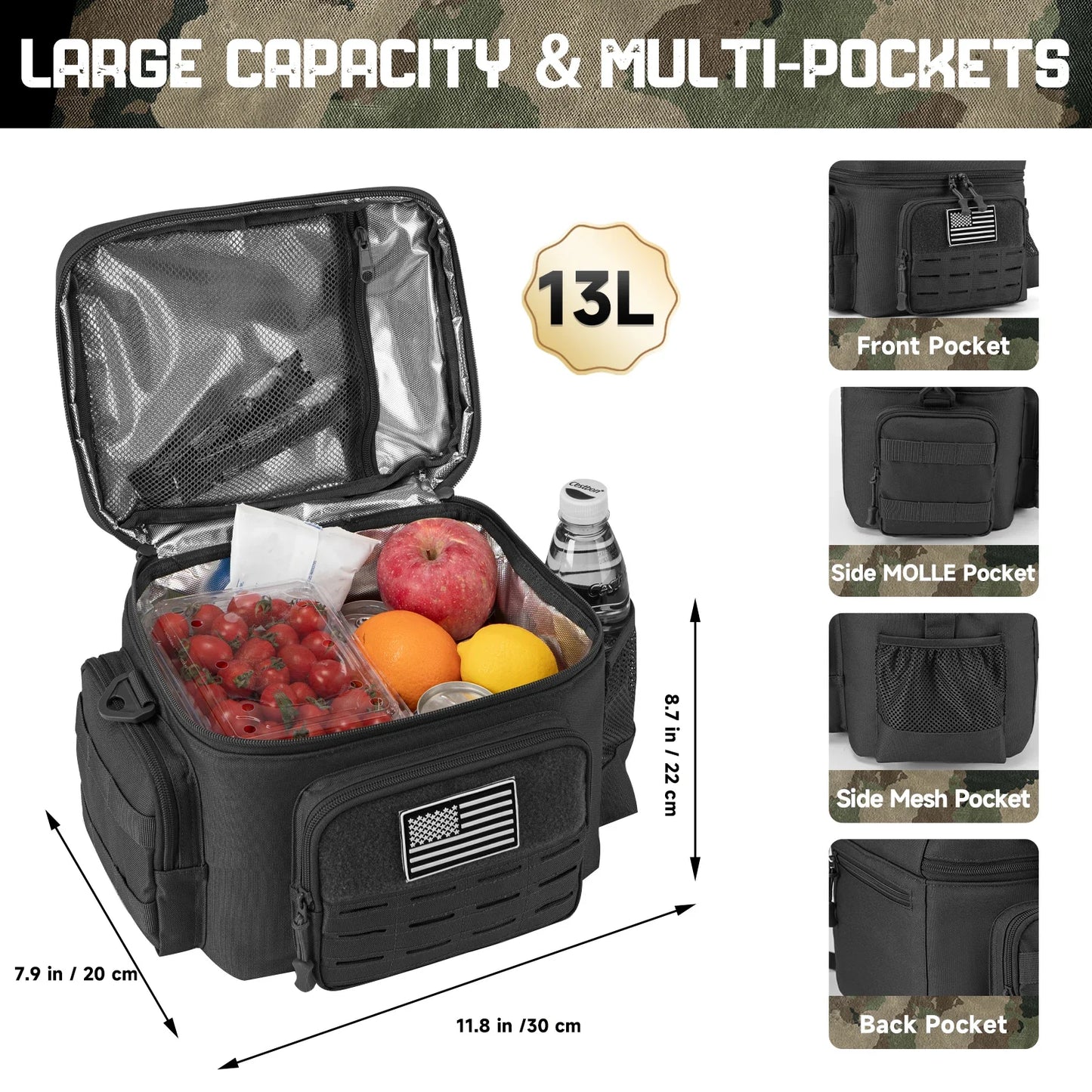 Tactical Thermal Cooler Bag - Military Heavy Duty Insulated Lunch Box, Leakproof and Durable for Men, Ideal for Work, Meals, Camping, and Picnic