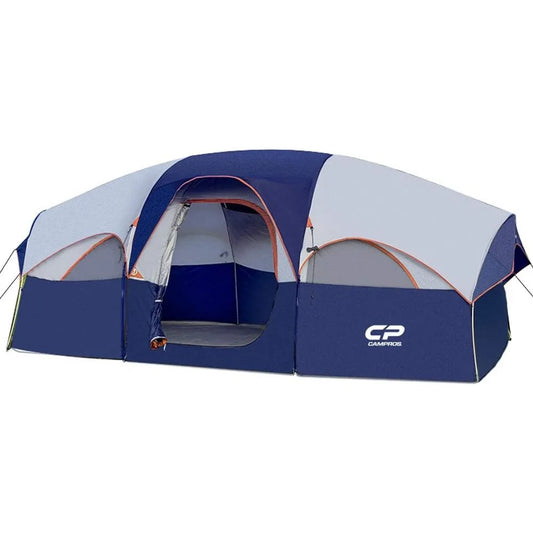 8-Person Family Camping Tent - Weather Resistant with 5 Large Mesh Windows, Double Layer Rooms, Portable with Carry Bag