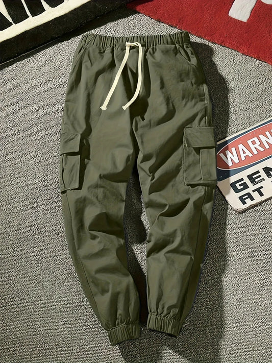 Trendy Solid Cargo Pants - Men's Multi-Flap Pocket Trousers, Loose Casual Outdoor Pants for Work and Streetwear