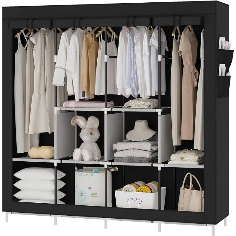 UDEAR Portable Closet - Large Wardrobe Clothes Organizer with 6 Storage Shelves, Available in Black, Grey, Beige