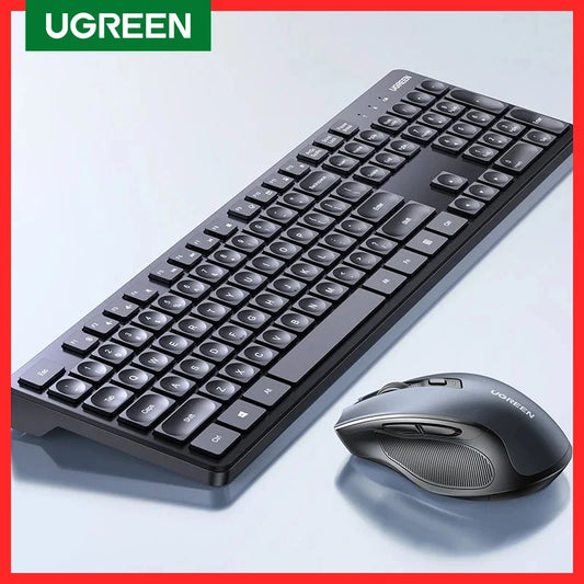 UGREEN Wireless Keyboard and Mouse Combo - 2.4G, 104 Keycaps, English/Russian Layout, Compatible with MacBook, Tablet, and Office PCs
