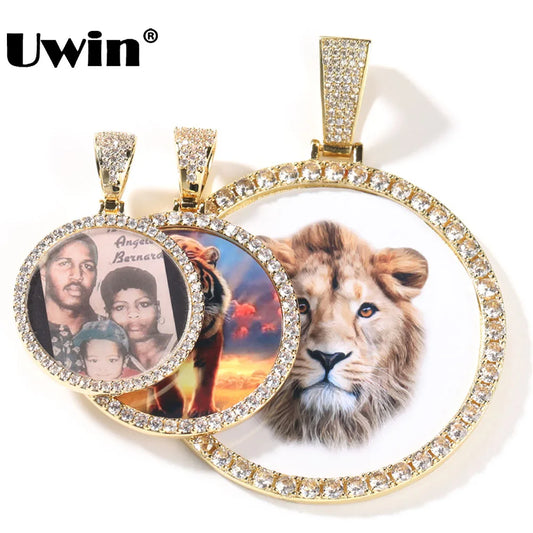 UWIN Custom Medallion Photo Pendant Necklace: Iced Out CZ Memory Charm