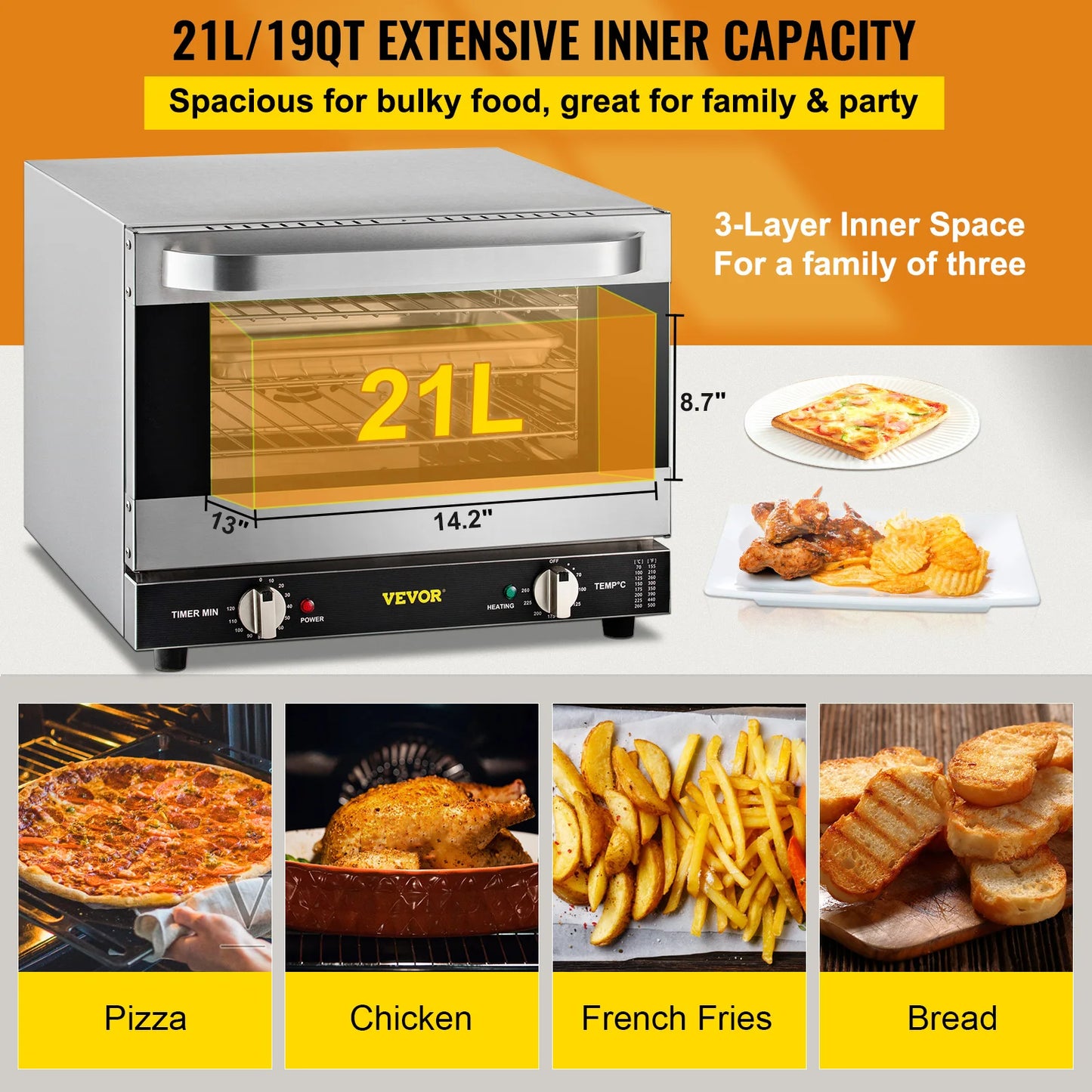 VEVOR Electric Oven - Commercial Multifunction Countertop, Available in 21L, 47L, 66L with 3/4-Layer Baking Machine Options for Home Use, Toaster, Pizza, and Convection Oven