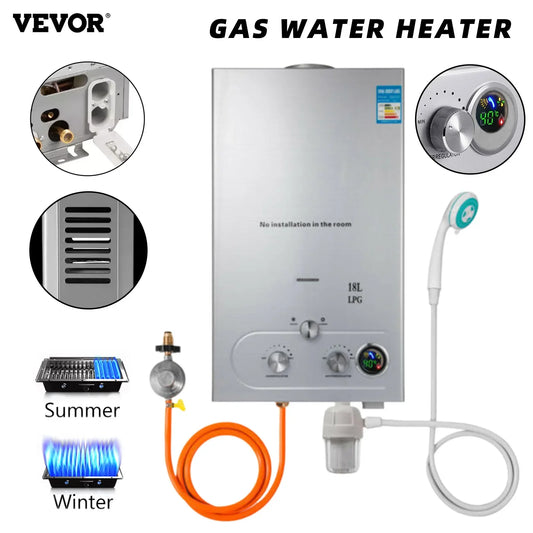 VEVOR LPG Gas Water Heater - Instant Tankless Propane Heater, Available in 6L, 8L, 10L, 12L, 16L, 18L Sizes