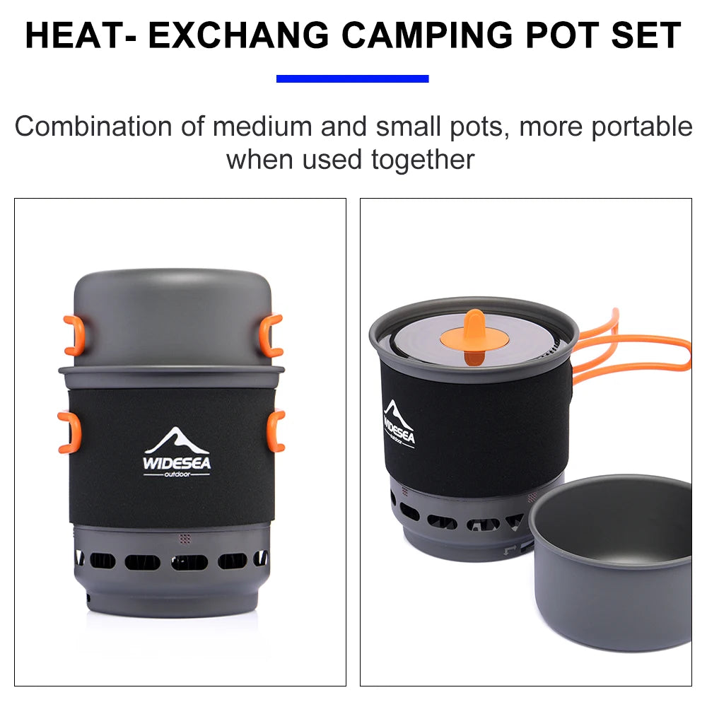 Widesea Camping Cooking System - Outdoor Gas Burner Stove with Heat Exchanger, Tourist Pot Set, and Cup Tableware Cookware for Hiking