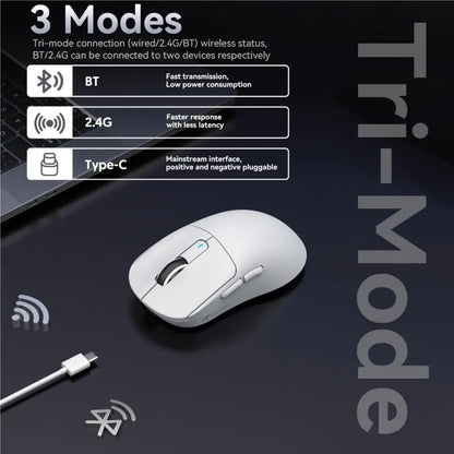 X3 PixArt PAW3395 Bluetooth Mouse - 2.4G Tri-Mode Connection, 26000 DPI, 650 IPS, 49g Lightweight Macro Gaming Mouse