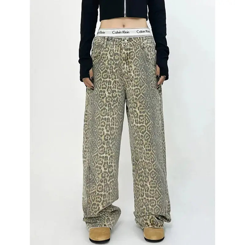 Chic Leopard Print Wide Leg Pants for Women