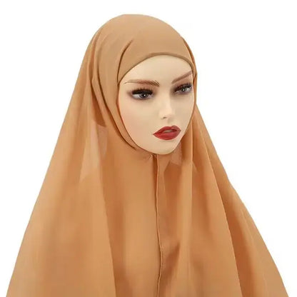 Effortless Elegance: Chiffon Hijab with Integrated Cap