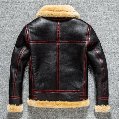 YR!Free shipping.Classic Air Force B3 Shearling Jacket - Men's Thick Winter Warm Real Fur Leather Coat