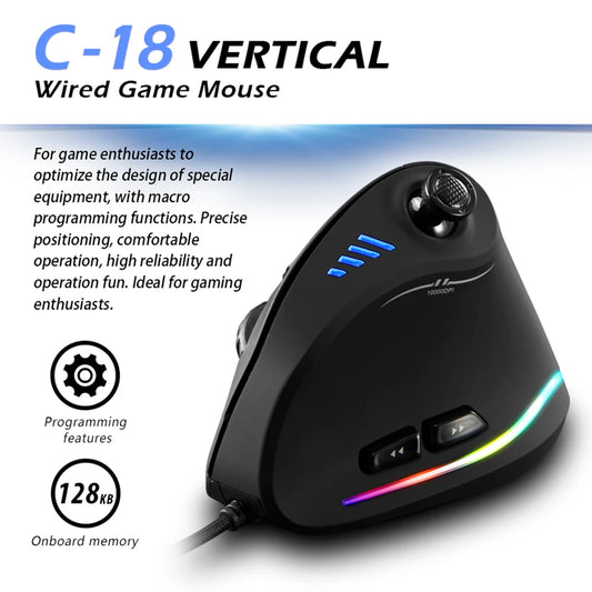 ZELOTES C-18: Ergonomic Vertical Mouse with RGB, 11 Buttons, 10000DPI