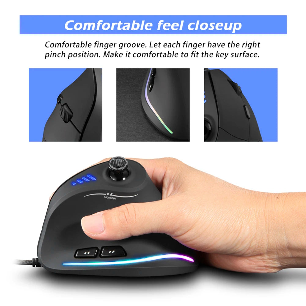 ZELOTES C-18: Ergonomic Vertical Mouse with RGB, 11 Buttons, 10000DPI